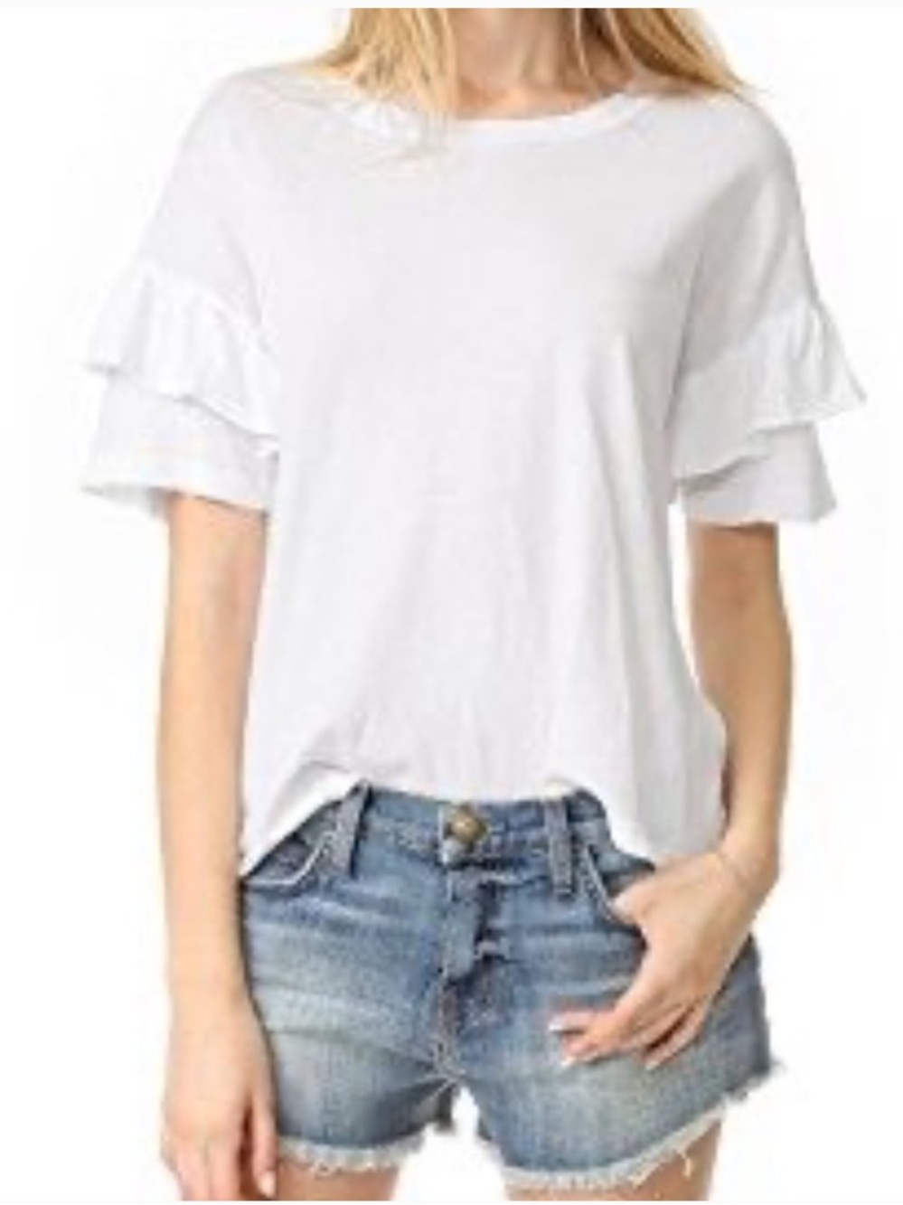 Current/Elliott White Ruffle Sleeve Short Sleeve Tee